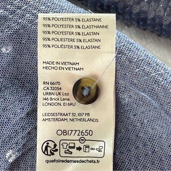 Anthropology Pilcro Shimmering Blue Buttondown Tunic Style Sequin Shirt Size XSP - Picture 4 of 15